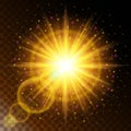 Set of glowing light effect star, the sunlight warm yellow glow with sparkles on a transparent background. Vector illustration Royalty Free Stock Photo