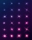 Set of Glowing light effects. Sparkles. Shining stars, bright flashes of lights with a radiating. Royalty Free Stock Photo