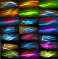 Set of glowing neon techno shapes, abstract background collection. Vector futuristic magic space wallpapers