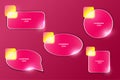 Set of glowing pink shapes with neon blur effect on a red background. Modern minimalist composition for web design and Royalty Free Stock Photo