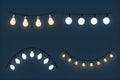 Set of glowing string lights in assorted bulb shapes, warm and cool tones, on dark background Royalty Free Stock Photo