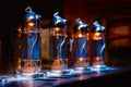 Set of glowing vacuum electron tubes