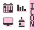 Set Glue, Calendar, Computer monitor screen and Pie chart infographic icon. Vector