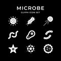 Set glyph icons of microbe and bacterium isolated on black