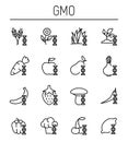 Set of GMO icons in modern thin line style.