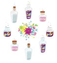 Set go magic cartoon bottles with flowers bouquet.