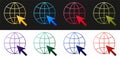 Set Go To Web icon isolated on black and white background. Globe and cursor. Website pictogram. World wide web symbol. Vector