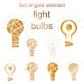 Set of gold abstract light bulb.