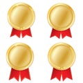 A set of gold. Award medals isolated on white background. Vector illustration of the winner concept. First place Royalty Free Stock Photo