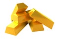 Set of gold bars 3d render on white background Royalty Free Stock Photo