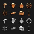 Set Gold bars, Revolver cylinder, Crossed arrows, Bang boom, gun Comic, Hexagram sheriff, Canteen water bottle, Tomahawk