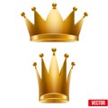 Set of Gold classic royal Crowns. King and Queen.