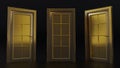 set of gold closed doors isolated on dark background, Royalty Free Stock Photo