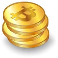 Set of gold coins in stack Bitcoin BTC with shadow in isometric view isolated on white background. Design element