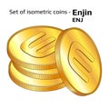 Set of gold coins in stack Enjin ENJ in isometric view isolated on white Royalty Free Stock Photo