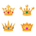 Set of gold crown icons with gems. Vector isolated elements for logo, label, game, hotel, an app design. Royalty Free Stock Photo