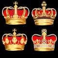 Set gold crowns on black background