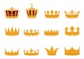 Set of gold crowns in a flat style