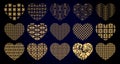 Set of gold decorative hearts for Valentine`s day cards and wedding decor, vector illustration Royalty Free Stock Photo