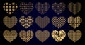 Set of gold decorative hearts for Valentines day cards and wedding decor, vector illustration Royalty Free Stock Photo