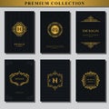 Set of gold emblems. Collection of design elements, labels, icon, frames, for packaging, design of luxury products. Logo design fo Royalty Free Stock Photo