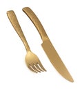Set of gold fork and knife isolated on a white background Royalty Free Stock Photo