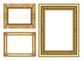 Set 3 gold frame isolated on white background, clipping path Royalty Free Stock Photo