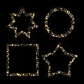 Set of Gold glitter vector frames, star dust in circle star and square shape. Royalty Free Stock Photo