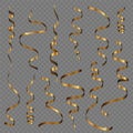 275_A set of golden curling streamers or ribbons on a transparent background