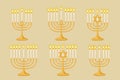 Set of gold Hanukkiah menorah for candles Royalty Free Stock Photo
