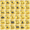 Set of gold icons. Golden buttons in the squares. Vector illustration. Royalty Free Stock Photo