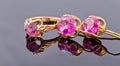 Set gold jewelry from rings and earrings with alexandrite Royalty Free Stock Photo