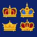 Set of gold king crown or pope tiara Royalty Free Stock Photo
