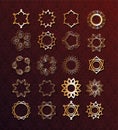 Set of gold mandalas on brown background vector design