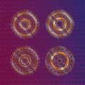 Set of gold mandalas on purple background vector design