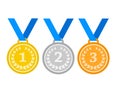 Set of gold medal, silver and bronze. Medals icons in flat style Royalty Free Stock Photo