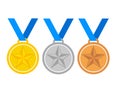 Set of gold medal, silver and bronze. Medals icons in flat style Royalty Free Stock Photo
