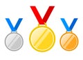 Set of gold medal, silver and bronze. Medals icons in flat style Royalty Free Stock Photo