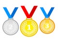 Set of gold medal, silver and bronze. Medals icons in flat style Royalty Free Stock Photo