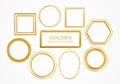 Set of gold metal realistic frames of different shapes isolated on white background. Vector illustration Royalty Free Stock Photo