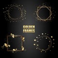 Set of gold metallic frames with sparkles. Vector Isolated objects on a black background. Used for wedding invitations, birthday Royalty Free Stock Photo