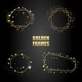 Set of gold metallic frames with sparkles. Vector Isolated objects on a black background. Used for wedding invitations, birthday Royalty Free Stock Photo