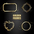 Set of gold metallic frames with sparkles. Vector Isolated objects on a black background. Used for wedding invitations, birthday Royalty Free Stock Photo