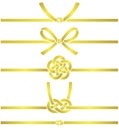 Set of gold mizuhiki illustrations. Asian decoration. Royalty Free Stock Photo