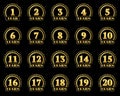 Set of gold numbers from 1 to 20 and the word of the year decorated with a circle of stars. Vector illustration. Royalty Free Stock Photo