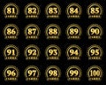 Set of gold numbers from 81 to 100 and the word of the year decorated with a circle of stars. Vector illustration. Translated from Royalty Free Stock Photo