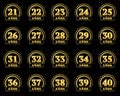 Set of gold numbers from 21 to 40 and the word of the year decorated with a circle of stars. Vector illustration. Translated from