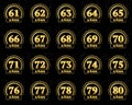 Set of gold numbers from 61 to 80 and the word of the year decorated with a circle of stars. Vector illustration. Translated from Royalty Free Stock Photo