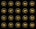 Set of gold numbers from 41 to 60 and the word of the year decorated with a circle of stars. Vector illustration. Translated from