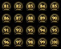 Set of gold numbers from 81 to 100 and the word of the year decorated with a circle of stars. Vector illustration. Translated from